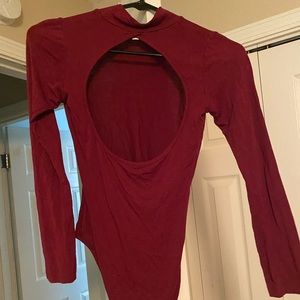 Mock neck burgundy keyhole bodysuit